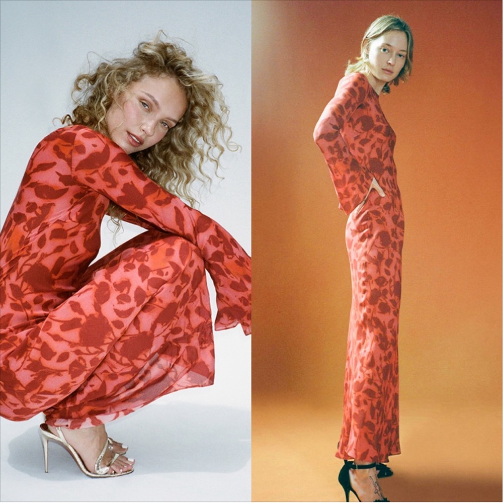 Réalisation Par Red Floral Long Sleeve Maxi Dress - Picture 3 of 12